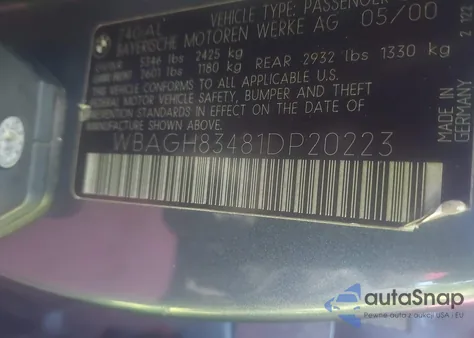 2001 BMW 740Il z USA, uszkodzony, nr VIN WBAGH83481DP20223